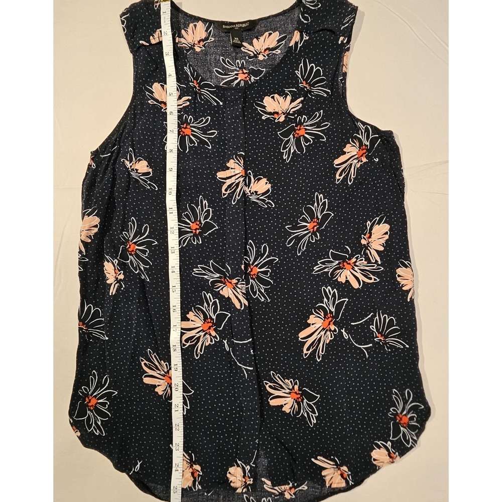 Banana Republic Womens Extra Small Navy Floral Button Up Sleeveless Blouse - Picture 6 of 7